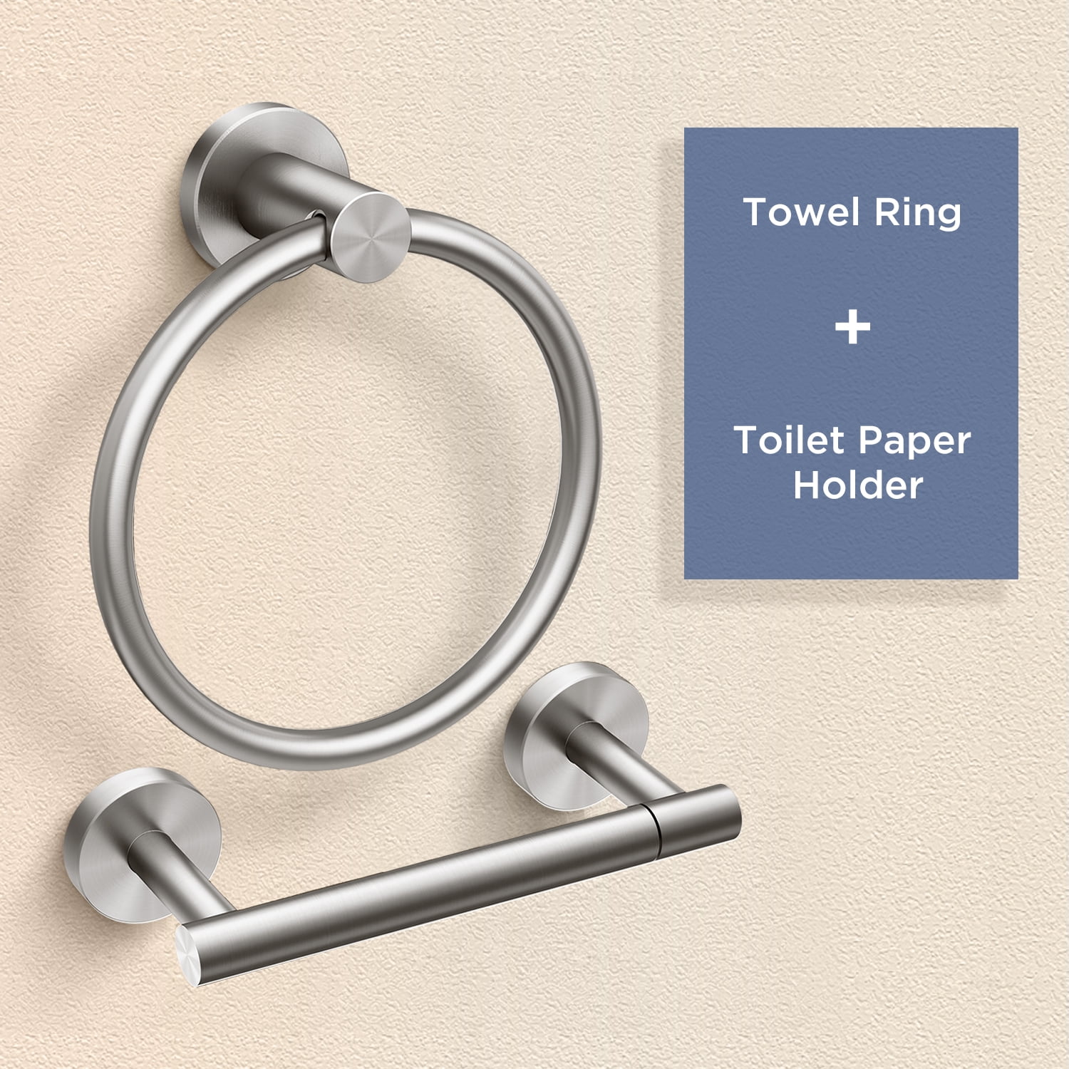 TVOFEK Toilet Paper Holder Wall Mounted Brushed Nickel, Double Post Pivoting Tissue Roll Holder and Towel Ring Set, Stainless Steel Bathroom Hardware Sets