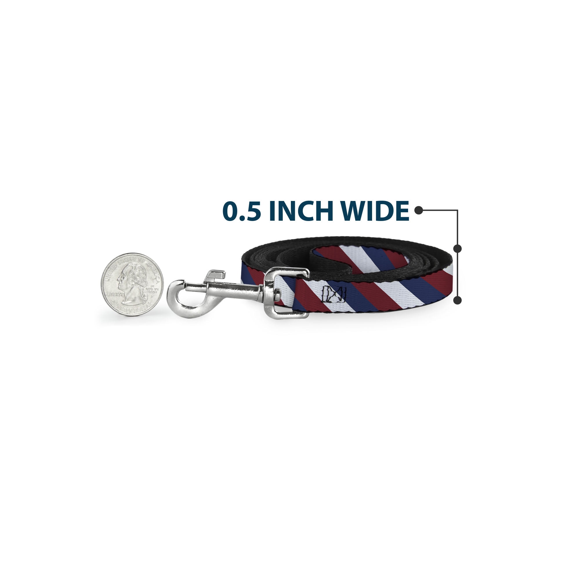 Buckle-Down Pet Leash, Dog Leash, Diagonal Stripe Red White Navy, 6 Feet Long 1.0 Inch Wide