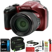 Minolta MN67Z-R 20MP / 1080p HD Bridge Digital Camera with 67x Optical Zoom Red Bundle
