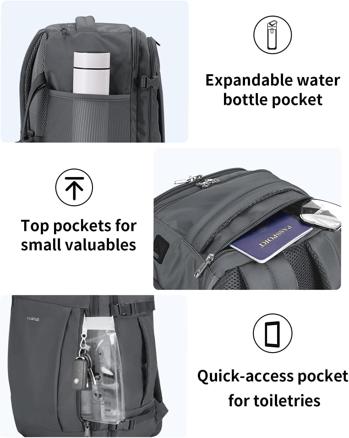 Travel Personal Item Backpack with Multiple Compartments Airline Approved Luggage Bag 25L Lightweight College Business Weekender Bag for Men & Women