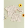 thumbnail image 5 of Musuos Baby Girls Shorts Set, 6 12 18 24M 3T Floral Short Sleeve T-shirt with Shorts and Hairband Summer Outfit, 5 of 10
