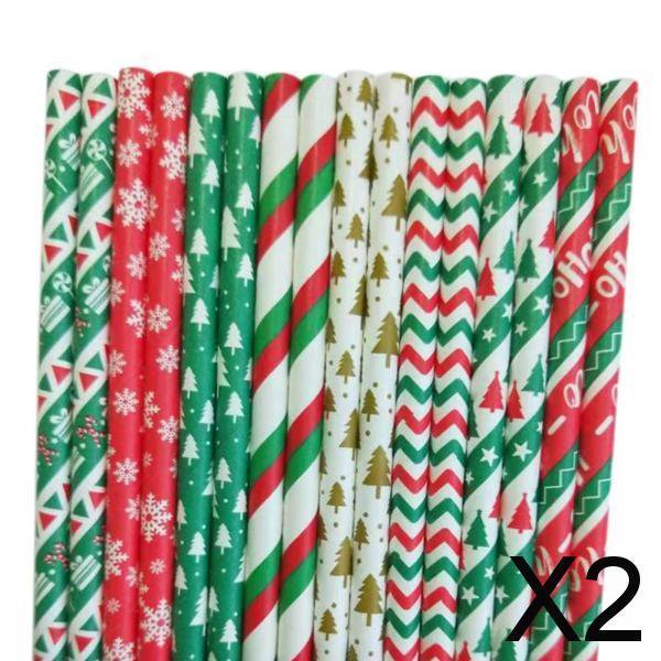 s de papel,s de papel navideñas Suministro para fiestas de año nuevo navideño,25 s de papel desechables, Para Beber Colorida Decoración Navideña,Tubo de 2 piezas