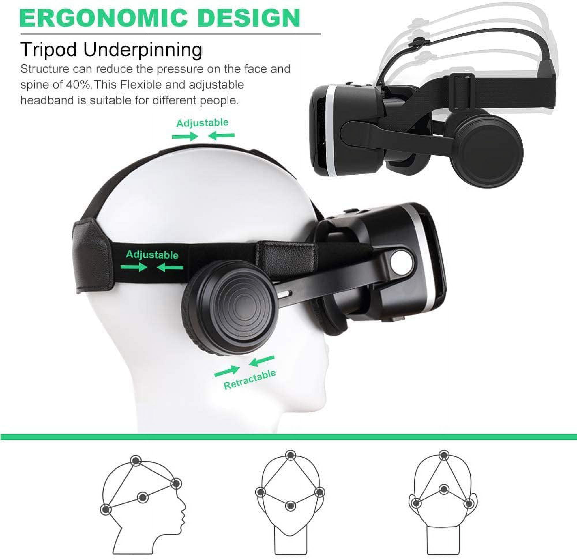 Vr Headset with Remote Controller[New Version], 3D Glasses Virtual Reality Headset for VR Games & 3D Movies, Eye Care System for iPhone and Android Smartphones