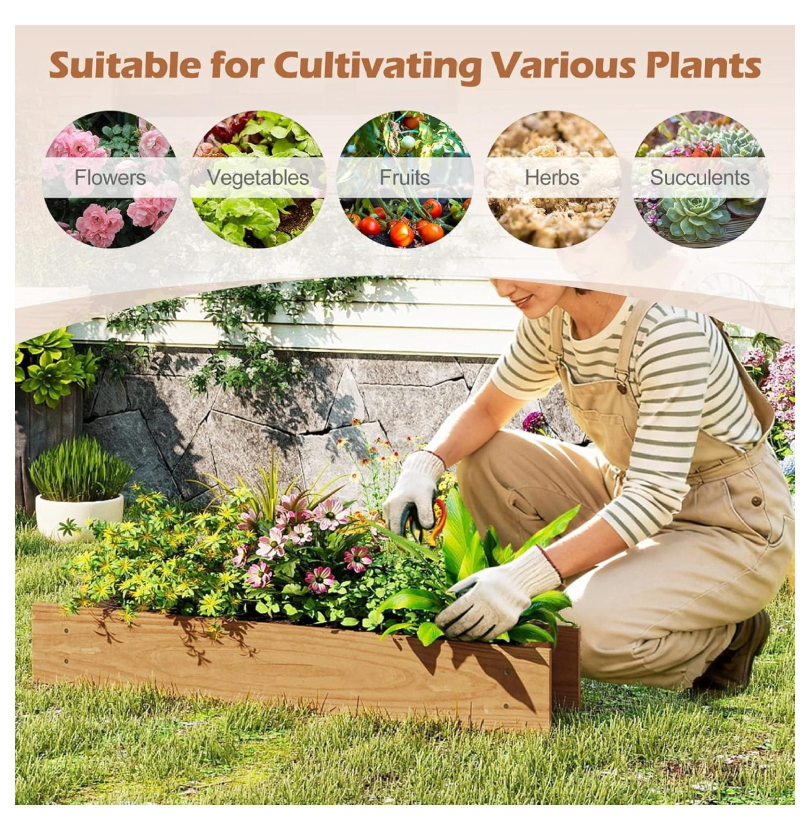 2 Pieces Raised Garden Bed, 36” x 7” x 6.5” Wood Rectangle Planter Box with Drainage Holes, Water-Resistant Paint, Decorative Window Box, Outdoor Garden Bed for Fruit Vegetable Flower