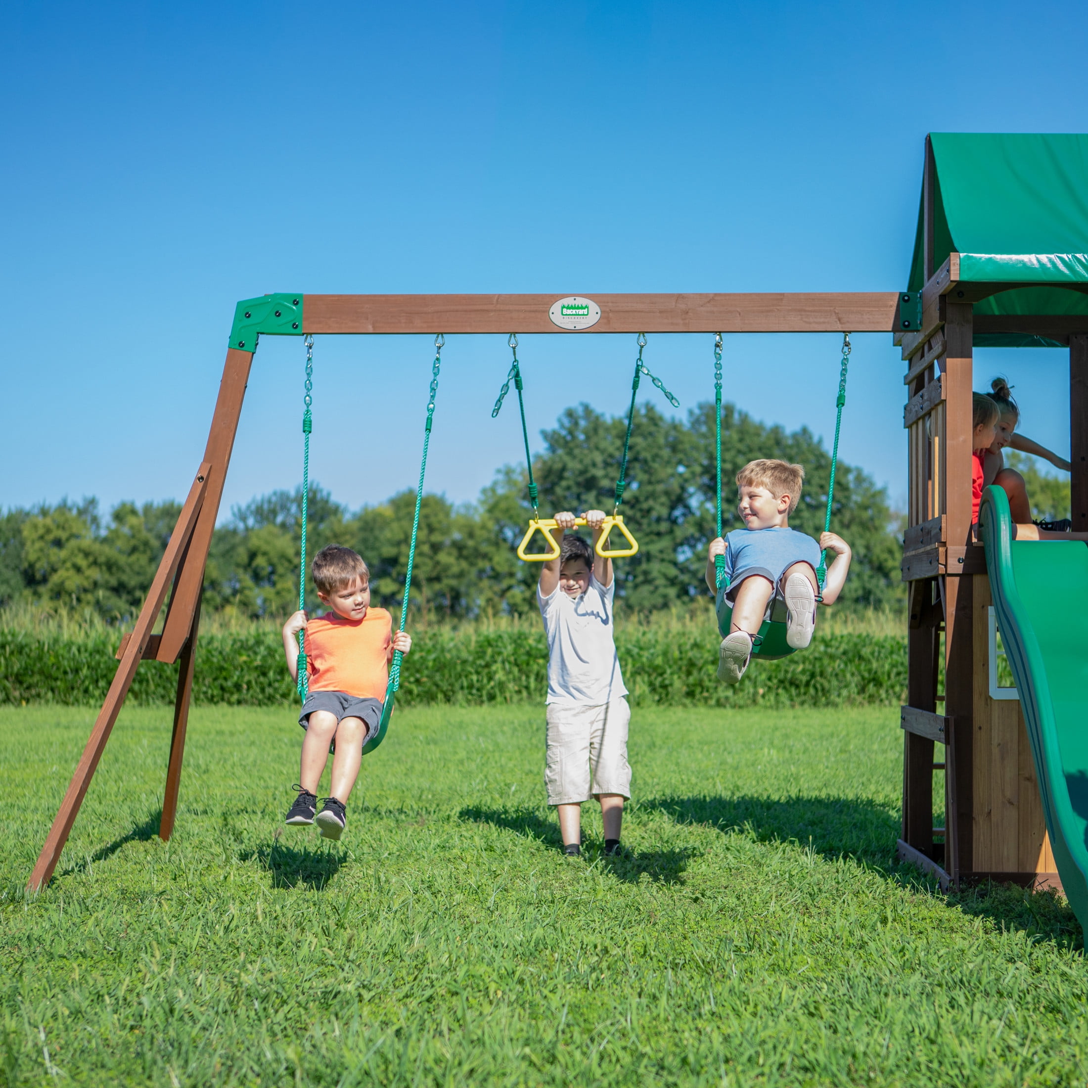 Backyard Discovery Lakewood Cedar Wood Swing Set, Slide, Clubhouse, Playhouse, Snack Bar