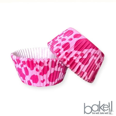 Pink Cow Print Cupcake Liners (25pcs, Standard Size) Grease Resistant Cake Liners for Baking, Caking and Crafting by Bakell