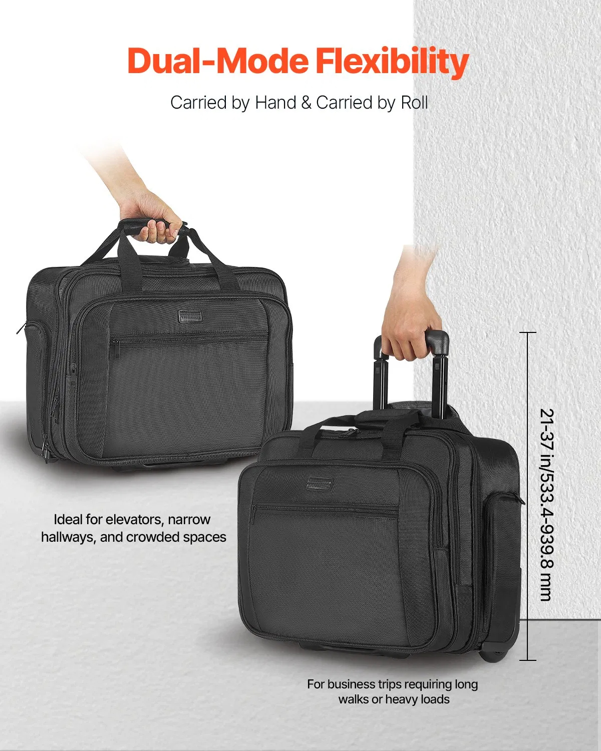 17.3 Rolling Laptop Bag for Work & Travel – Wheeled Computer Briefcase with Expandable Storage, USB Port & TSA Lock, Durable Black Design for Professionals