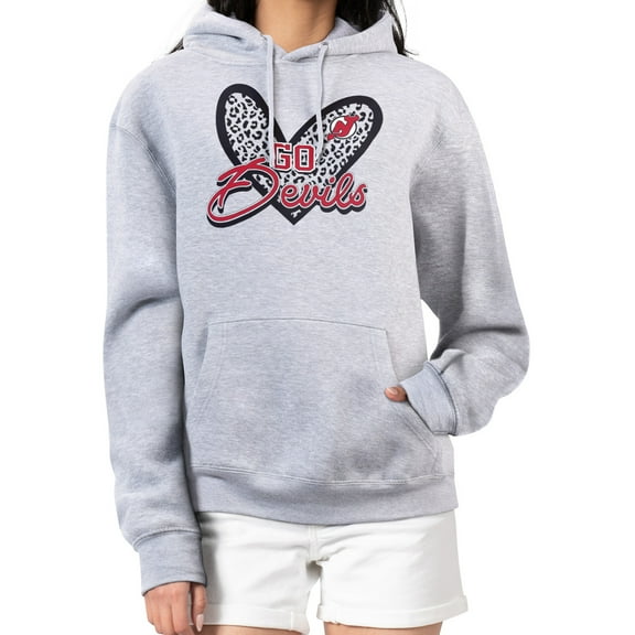 Women's G-III 4Her by Carl Banks Heather Gray New Jersey Devils Animal Print Heart Fleece Pullover Hoodie