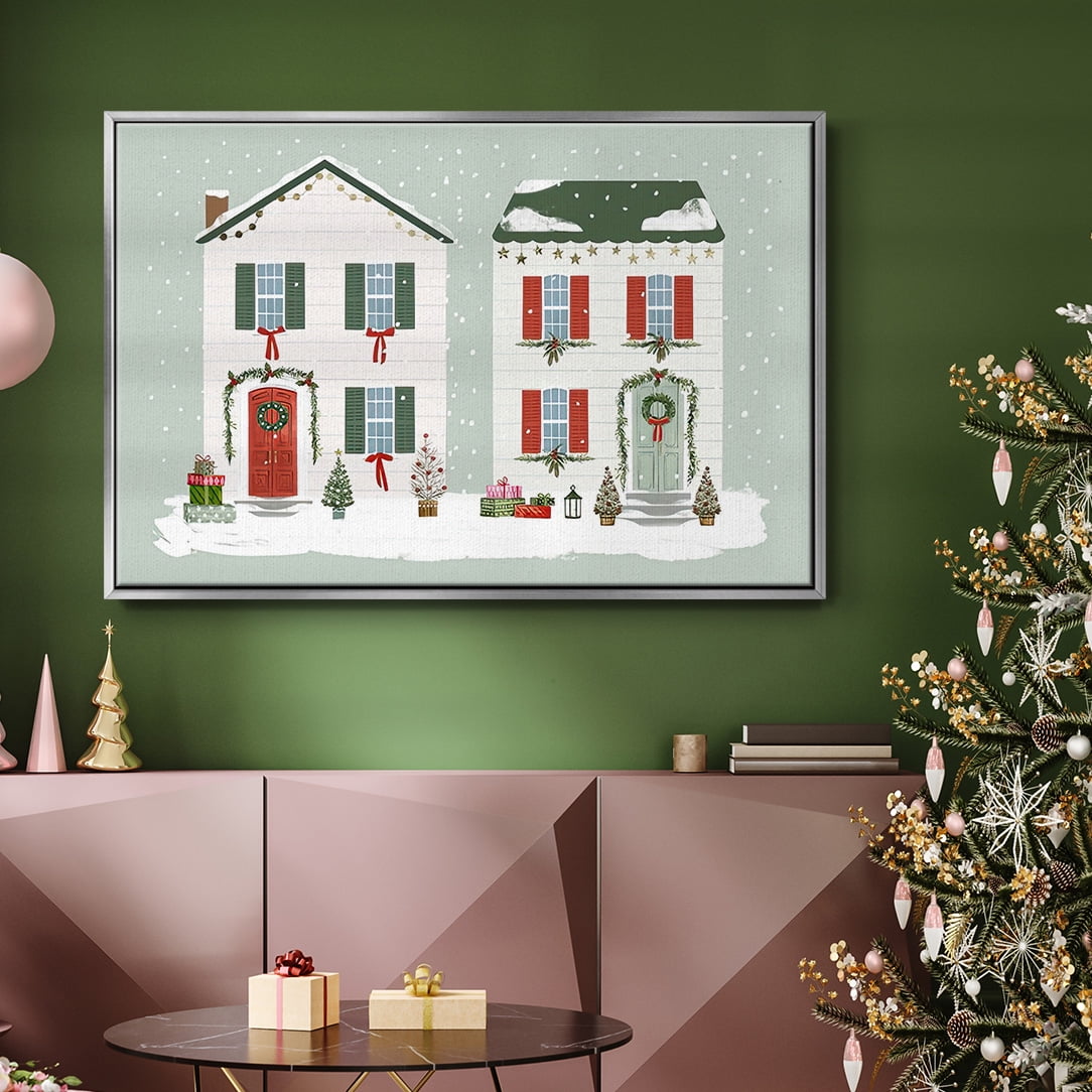 Festive Front Door Collection A - Framed Gallery Wrapped Holiday Canvas - 27 x 41 - Silver Frame