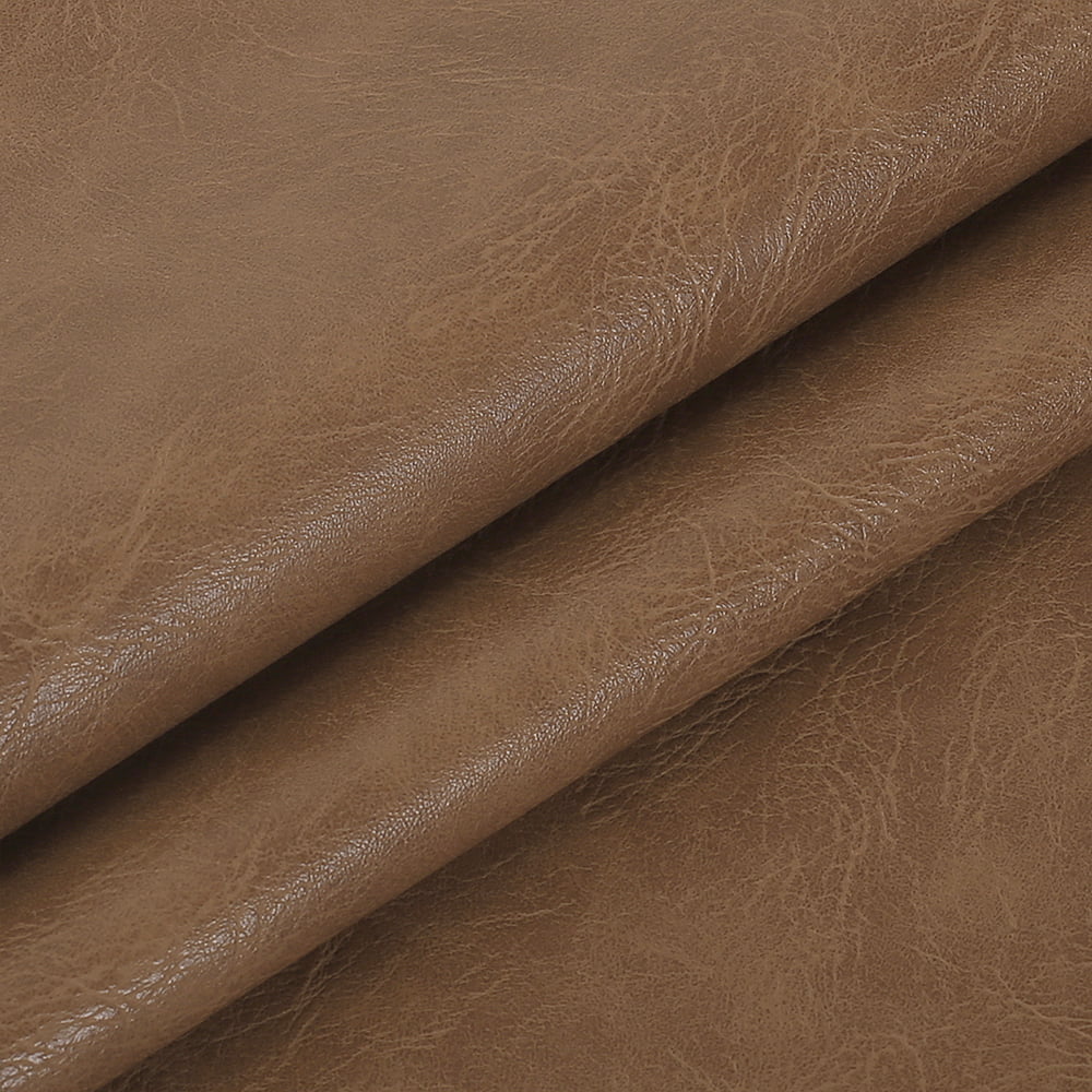 Teak Brown Leather Grain Polyurethane Upholstery Fabric by The Yard