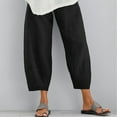 thumbnail image 3 of Sonducket Pantalones casuales de mujer de cintura elástica suelta de poliéster hechos de algodón y lino pantalones cómodos y transpirables Prendas para la parte inferior del cuerpo negro, 1 XXXL, 3 of 6