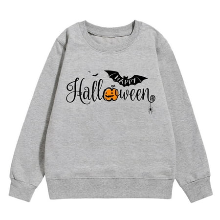 

Girls Sweatshirts & Hoodies Girls Sweatshirt Fall And Winter Children s Warm Tops Comfortable Festive Letter Bat Print Casual Style Grey 11 Years-12 Years