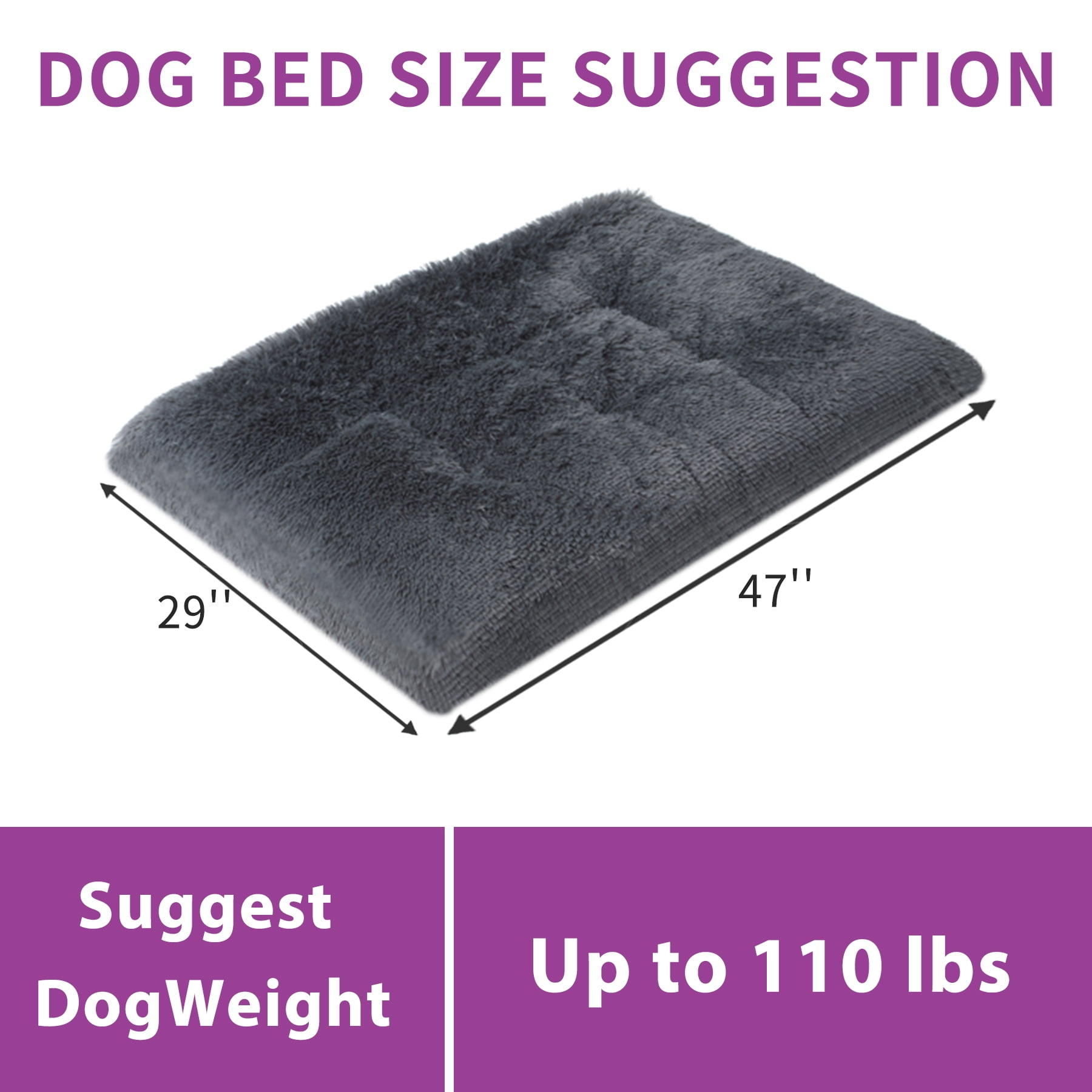 KSIIA 48"x30" Plush Dog Crate Beds for XLarge Dogs，Washable Pet Kennel Pillow Soft Dog Pad