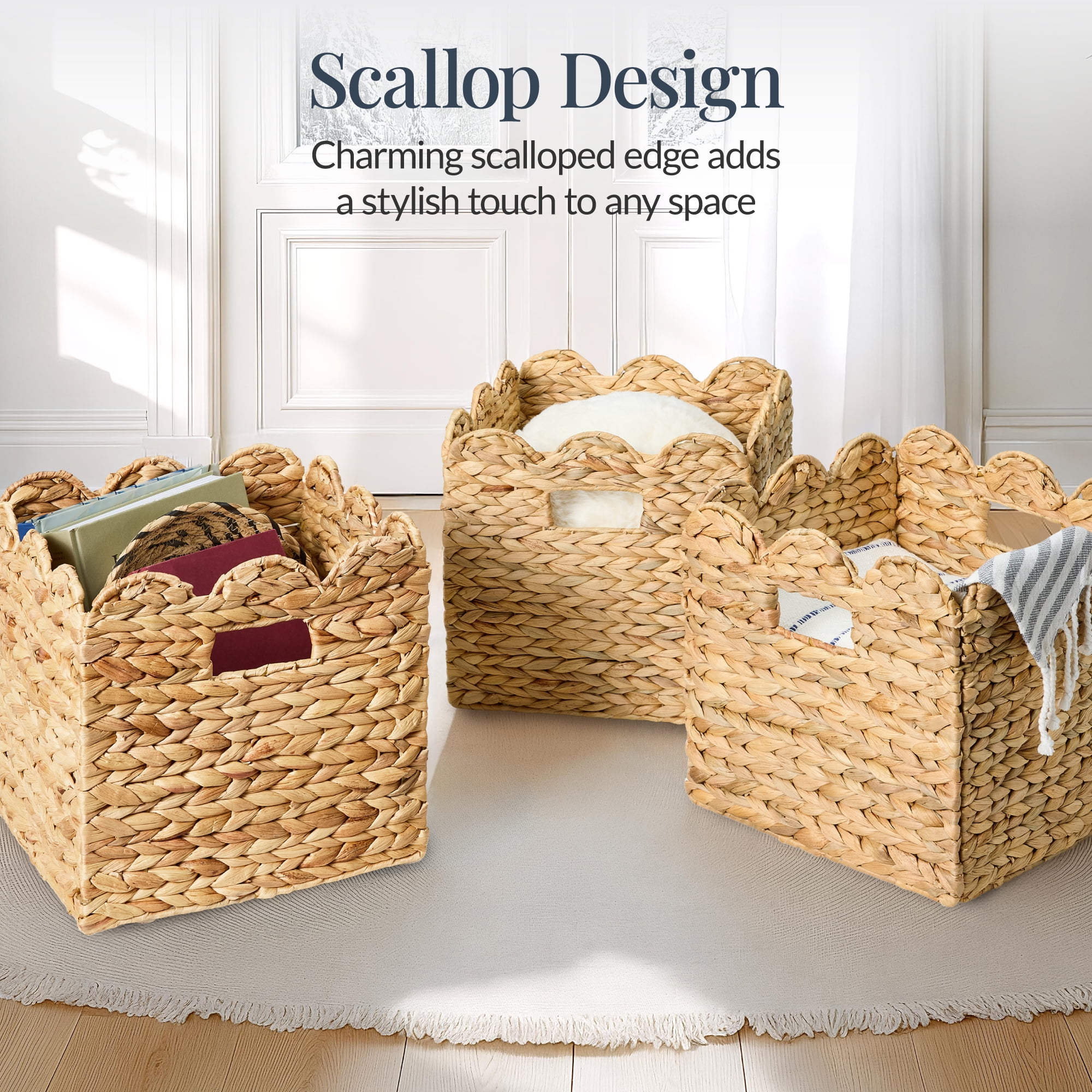 Best Choice Products Scalloped 12 x 12in Hyacinth Storage Basket Set of 5 - Natural