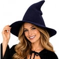 thumbnail image 2 of Women Witch Hat for Halloween Wool Hats Wide Brim Spire Knitted Cap for Party Masquerade Cosplay Costume Daily, 2 of 7