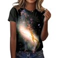 thumbnail image 2 of Womens Tops 2025 Women's Starry Galaxy 3D Print Glitter T-shirt Round Neck Short Sleeve Carnival Outfit Black, 2 of 4