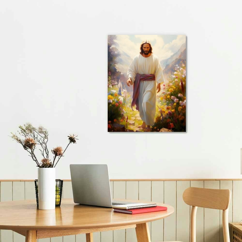 ONETECH  Jesus Wall Art Painting Picture, Framed Christian God Canvas Print Poster Decor for Living Roo