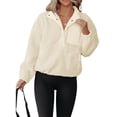 thumbnail image 3 of Liacowi Women Autumn Winter Plush Pullover Long Sleeve Lapel Button Up Patchwork Sweatshirt Tops, 3 of 7