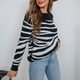 thumbnail image 4 of Suéter de cuello redondo con estampado de rayas de punto de otoño e invierno para mujer Pompotops  hdfakjf10636, 4 of 9