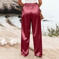 thumbnail image 4 of Women's Solid Color Satin Loose Straight Leg Pants With Button And Zipper Elastic Waist, 4 of 4