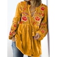 thumbnail image 3 of Blusa de mujer con estampado vintage, escote en V, manga larga, puños elásticos, ropa de calle, primavera y otoño, camiseta holgada de terciopelo, jersey, ropa de mujer, 3 of 5