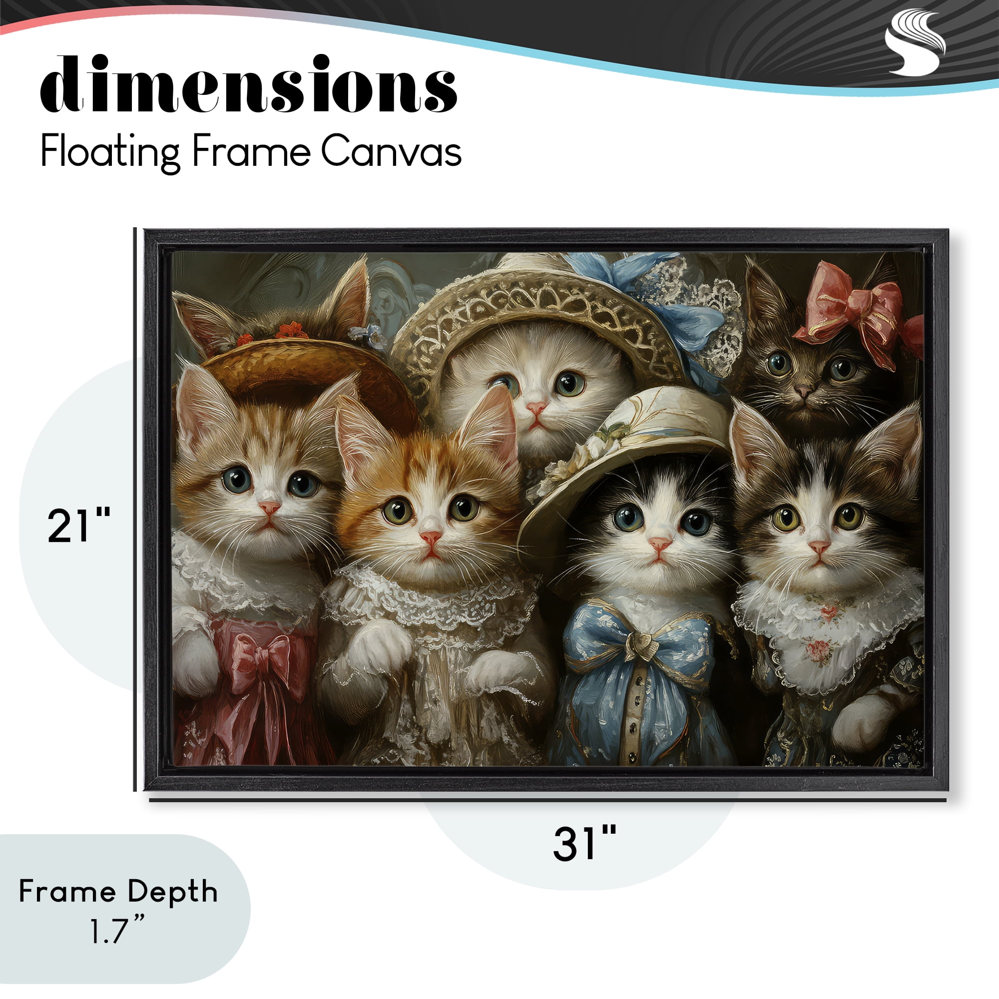 Stupell Industries Fashionable Vintage Cats Black Framed Floater Canvas Wall Art, design by The Wands Want