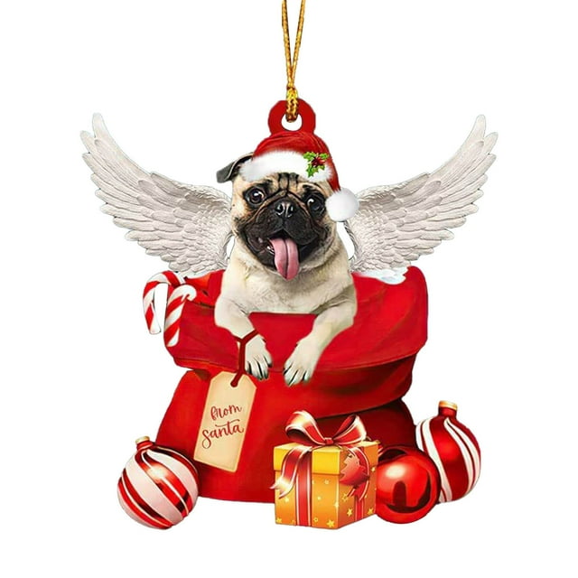 TIELUTT Sleeping Dog Christmas Hat Car Accessories Christmas Tree Charms Lighted Bows outside Car Partition Acrylic String Beads for Decorations Car Decorating Christmas Wire Glass Vase