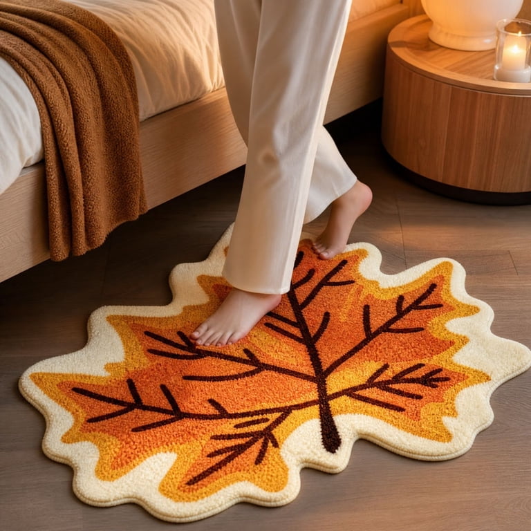 Maple Leaf Fall Area Rug Cozy Accent Mat for Indoor Living Room Bedroom ...