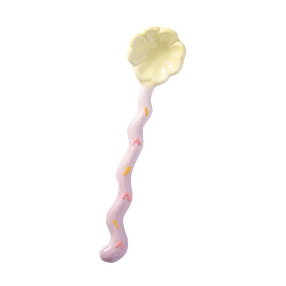 1 PCS Ceramic Long Handle Spoon, Cute Flower Shaped Spoons, Espresso Spoons, Coffee Spoon,Dessert Spoon, Ice Cream Spoons, Tea Spoons