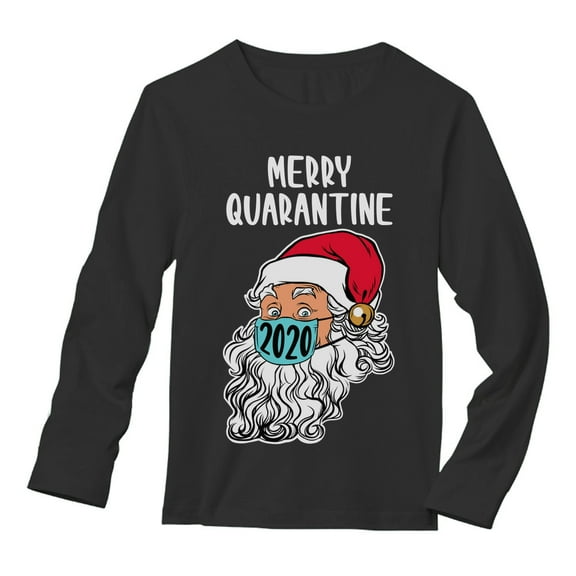 Tstars Mens Merry Quarantine 2020 Santa Claus Face Mask Ugly Christmas Long Sleeve T Shirt