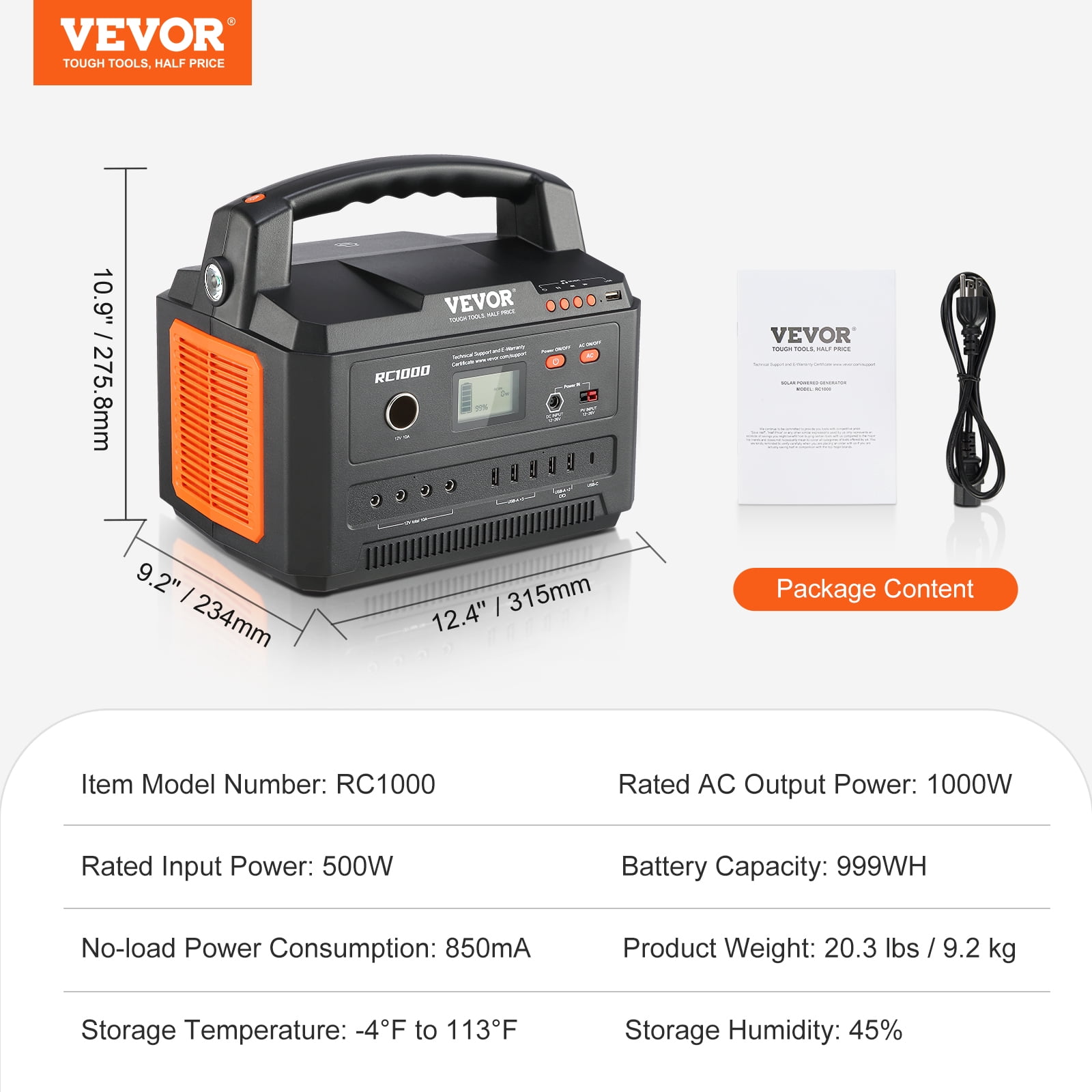 SKYSHALO Portable Power Station Solar Generator 999Wh 1000W with 12 Charging Ports