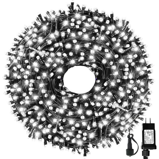 Cadena de luces MZD8391, 105 pies, 300 LED, color blanco, 8 modos de memoria