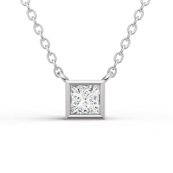 0.25 Carat Princess Cut Lab Grown Diamond Solitaire Pendant with Bezel Setting in 14K White Gold