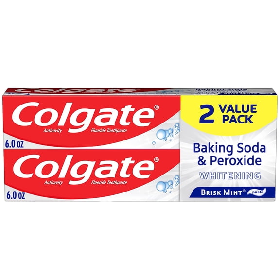 Colgate Baking Soda and Peroxide Whitening Toothpaste, Brisk Mint, 2 Pack, 6 oz