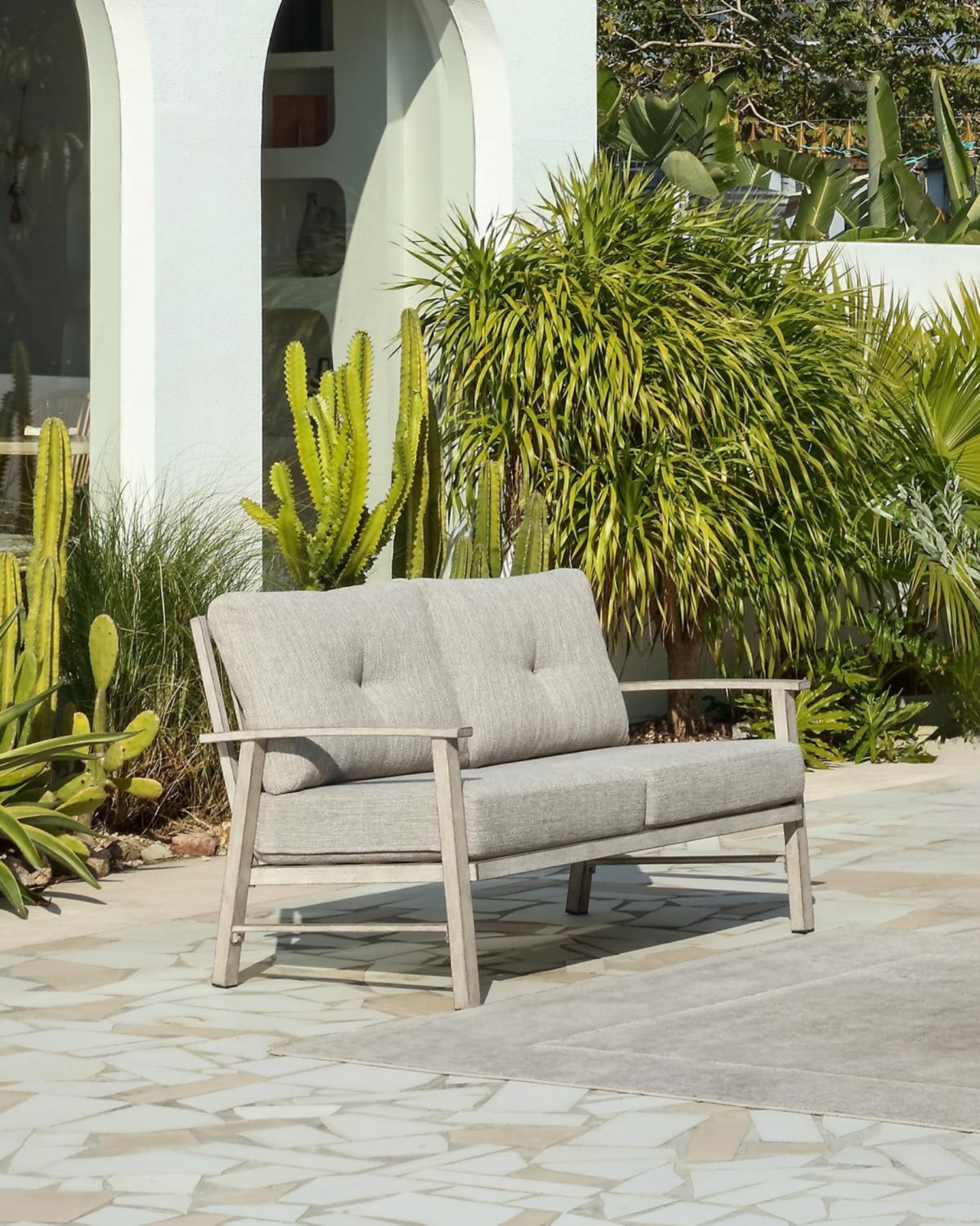 Patio Furniture Loveseat Sofa, Outdoor Aluminum Patio Couch with 5.9" Thick Cushions, All Weather 2-Seat Outdoor Conversation Sofa, Modern Patio Loveseat for Garden, Backyard, Porch, Silver Gray