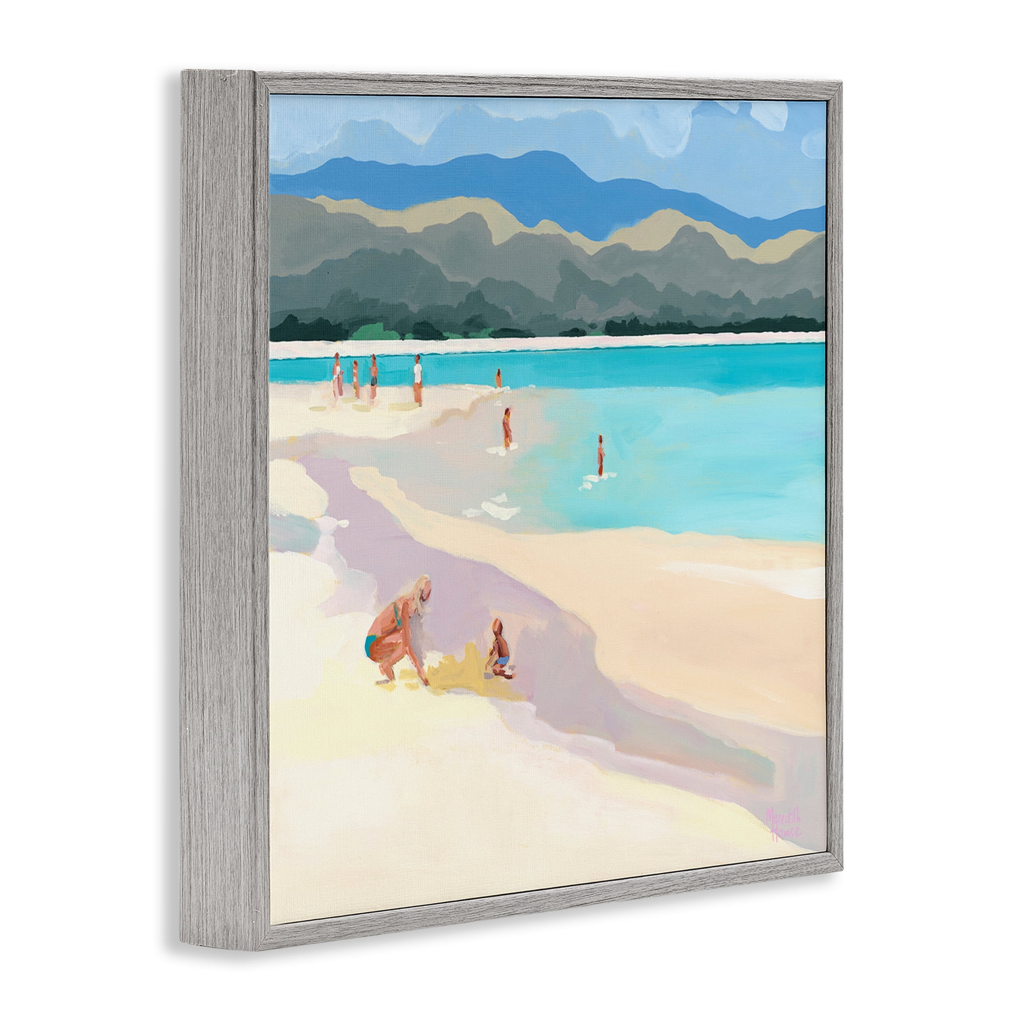 Stupell Industries Mother & Child Beach Scene Gray Framed Giclee Art, design by Meredith Howse