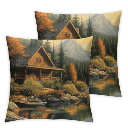 

Plloopoed Adventure Cabin Pillow Covers for Sofa Couch Chair Vintage Lake Life Throw Pillow Covers Natural Jungle Tree Outdoor Pillow Cover Retro Farmhouse Cushion Cover 12x12in