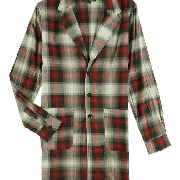 Jaywalker Mens Extended Button Up Shirt, Red, Medium