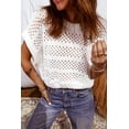 thumbnail image 5 of Women's White Hollow Out Knit Dolman Sweater – Casual Round Neck Short Sleeve for Summer Style | XL, 5 of 9