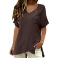 thumbnail image 5 of Delayuji Linen Tshirts For Women Short Sleeve with Button V Neck Lightweight Breathable Casual Blouse Beach Summer Tops Daily Wear, 5 of 7