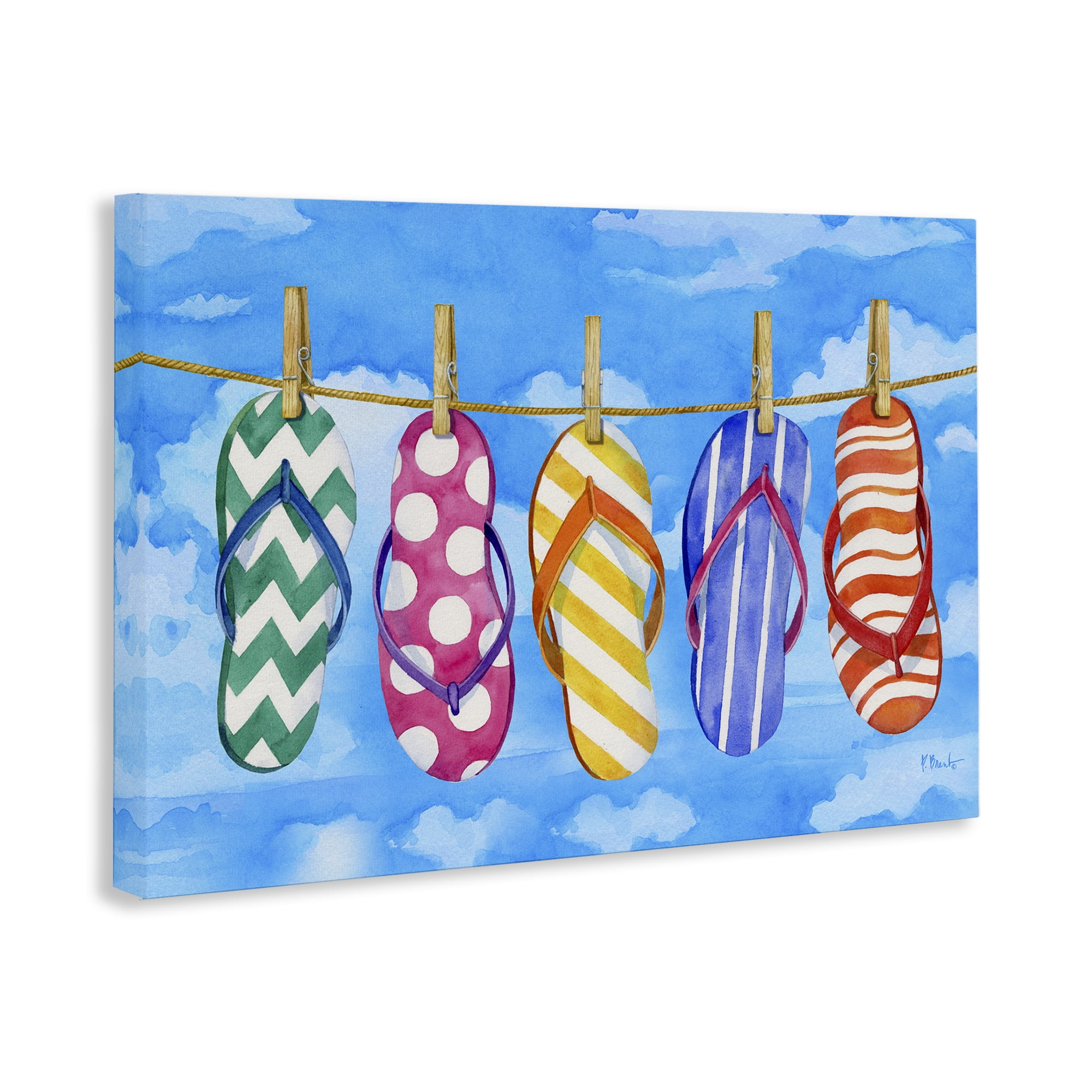 Stupell Industries Flip Flops on Clothesline Beauty & Fashion Painting Gallery Wrapped Canvas Art Print Wall Art, 45 x 30