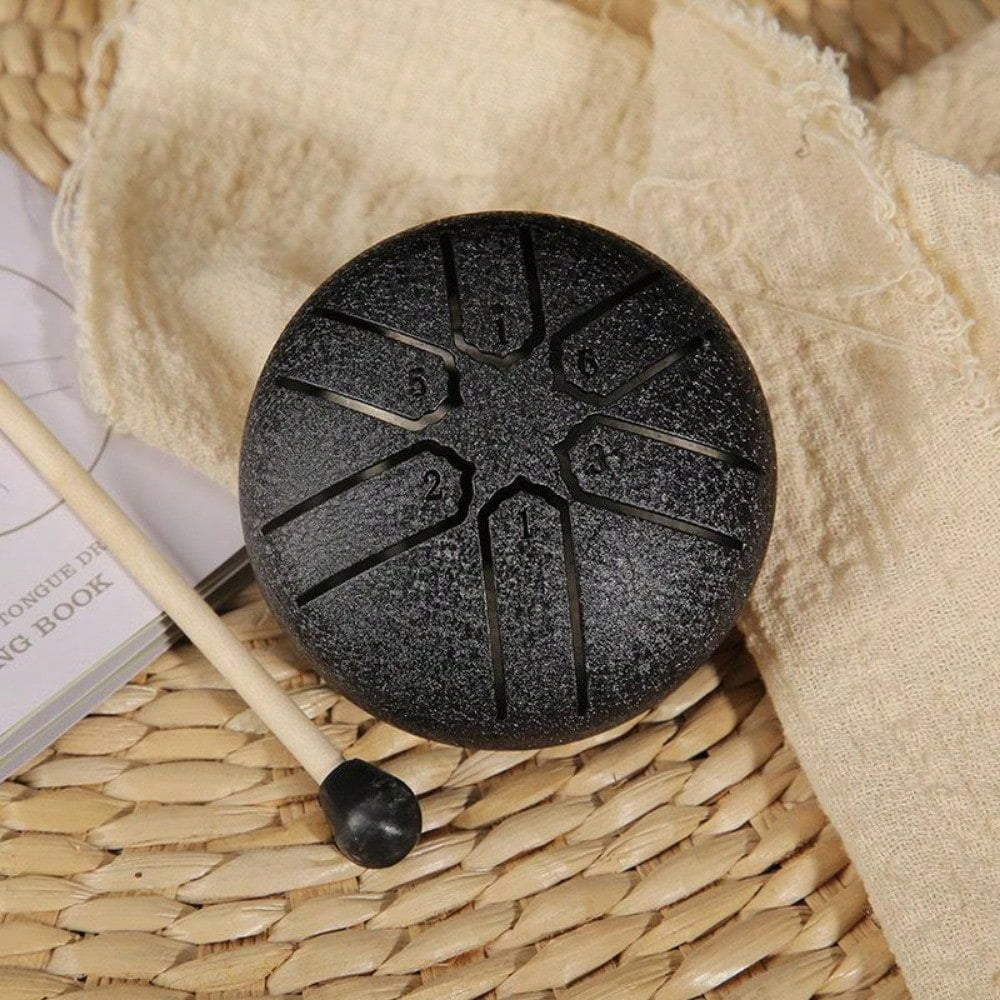 3-inch 6-tone Portable Steel Tongue Drum, 1 Count Compact Stress-relieving Meditative Instrument with Drumsticks & Music Notes, Musical Instrument for Adults