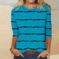 thumbnail image 3 of Scyoekwg Long Sleeve Tunic Tops for Women Cewneck Three Quarter Length Sleeve Blouse Loose Lightweight Striped Print Graphic Tee Fall Clothes Casual Vintage Blouses, 3 of 4