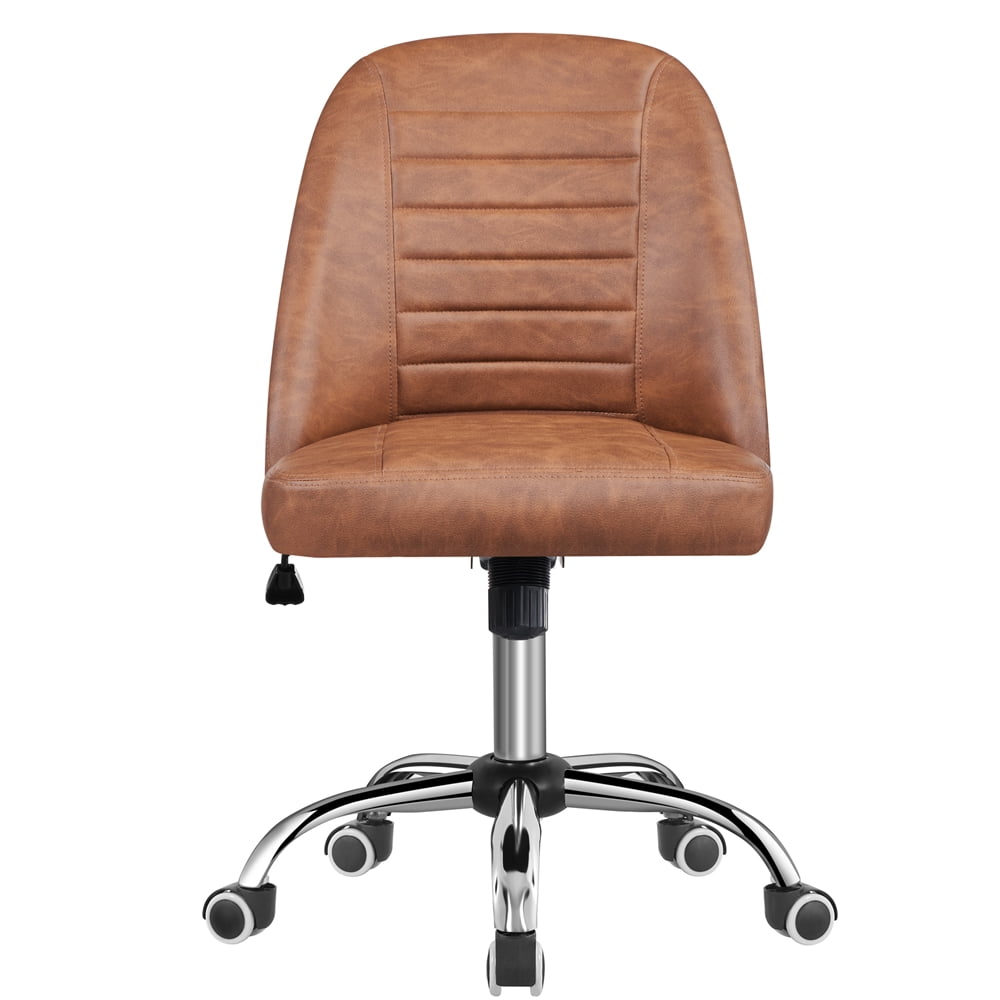Yaheetech Rolling Faux Leather Desk Chair with Chrome Plated Metal Base, Retro Brown