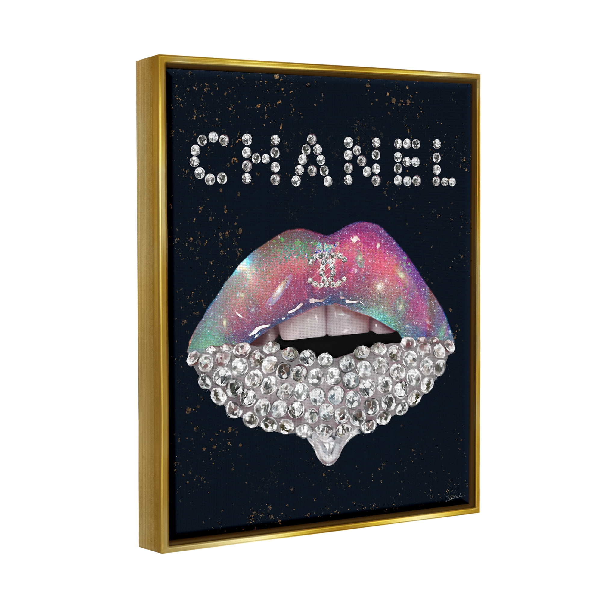 Stupell Industries Fashion Brand Glam Lips Beauty & Fashion Painting Gold Floater Framed Art Print Wall Art, 17 x 21