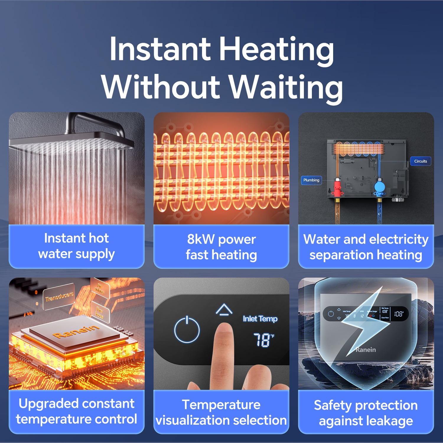 8kW Tankless Electric Water Heater, 240V on Demand Instant Endless Water Heater with LED Temperature Display for Whole House Shower