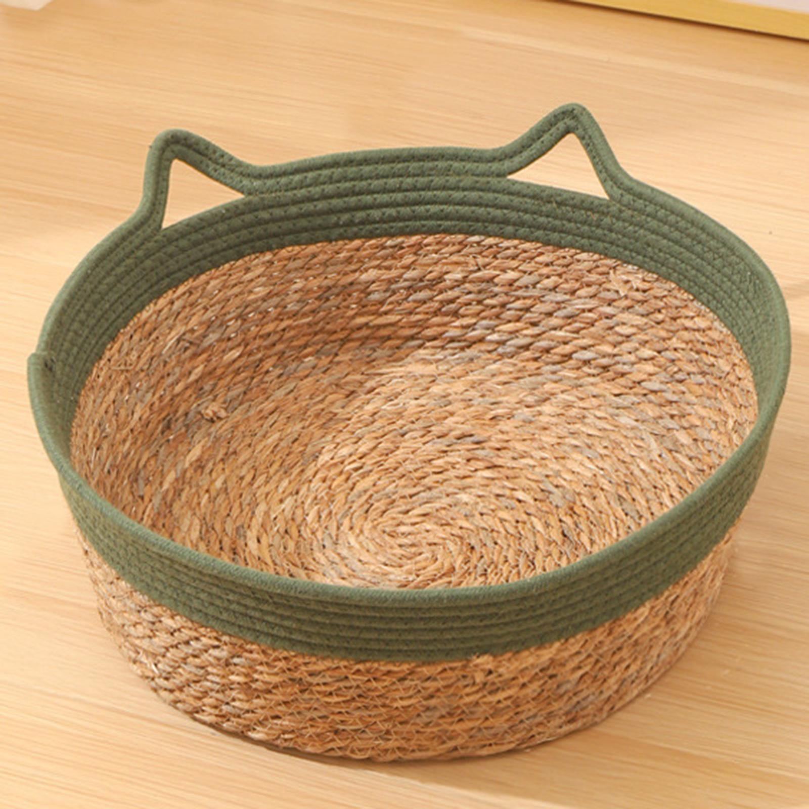 Cat Scratcher Bed Handmade Straw Cat Bed Basket for Indoor Cats Breathable Pet House Nest Scratch-Resistant for Furniture Protection Green 35cmx13cm