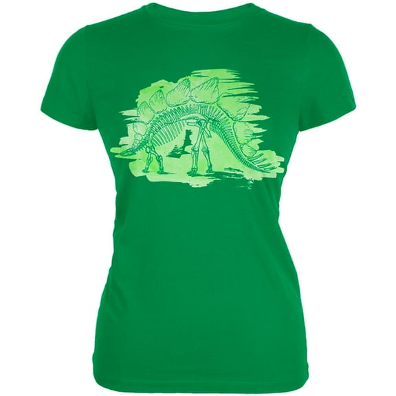 Dinosaur Fossil Stegosaurus Juniors Soft T Shirt Irish Green SM