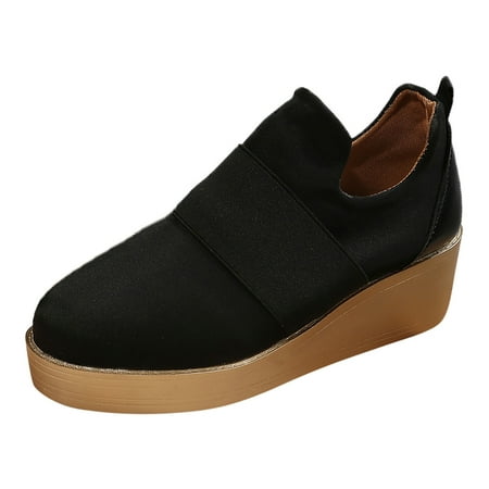 

SEMIMAY Leisure Women s Four Seasons Non Slip Wedges Round Toe Breathable Slip On Lazy Cloth Shoes