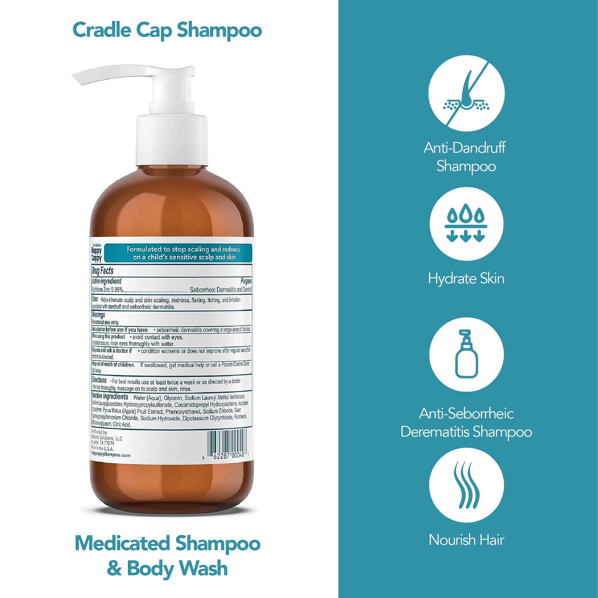 Dr. Eddie's Happy Cappy, Medicated Shampoo & Body Wash for Seborrheic Dermatitis & Dandruff, 8 fl oz - image 3 of 7